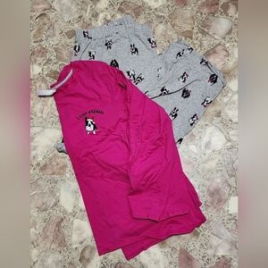 Cacique Pink and Gray christmas puppies Pajama Set